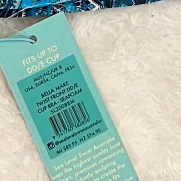 Sea Level Bikini Top twist front SZ 4 Cup DD/E Sea Foam blue green black NEW - Picture 5 of 6